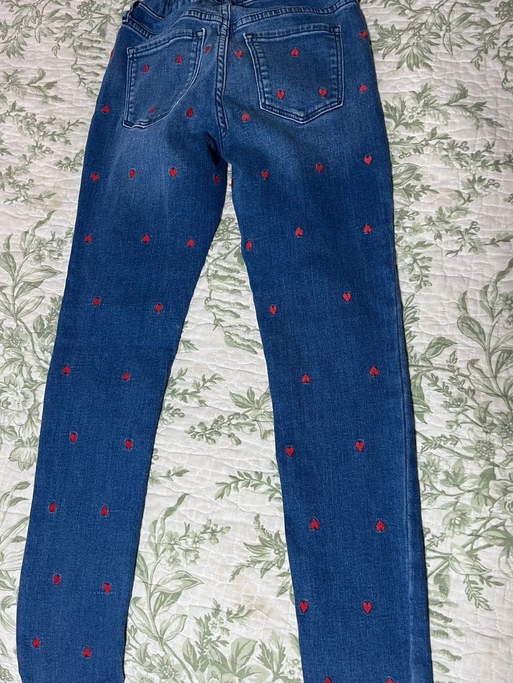 Girls Gap Denim Stretch Begging Size 10 Heart Embroidered